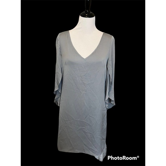 MILLY Butterfly Sleeve Shift Dress •10• Grey Silk V Neck Nordstrom REVOLVE - Picture 8 of 11